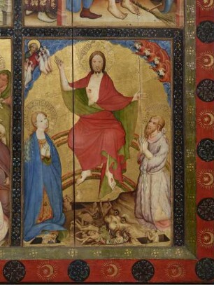 Wildunger Altar — Altar im geöffneten Zustand — Christus vor Pontius Pilatus, Dornenkrönung, Pfingstwunder und Jüngstes Gericht — Christus als Weltenrichter
