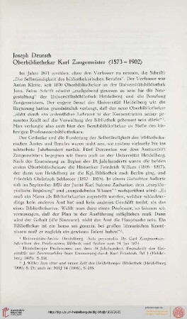 Neue Folge 1950: Oberbibliothekar Karl Zangemeister (1873-1902)