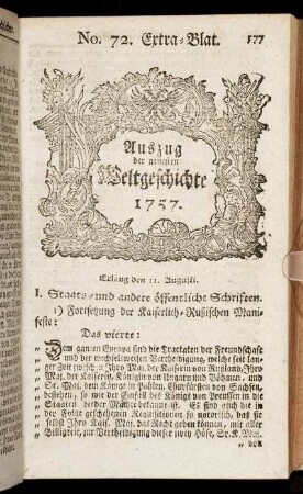 No. 72. Extra-Blat. Erlang den 11. Augusti. 1757.