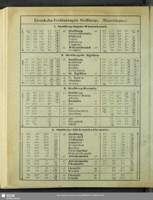 Eisenbahn-Verbindungen Stollbergs. (Winterfahrplan)