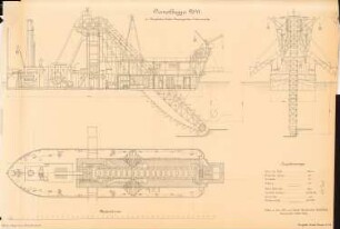 Dampfbagger Nr. VI der Hafenbauinspektion, Swinemünde: Schnitte 1:100