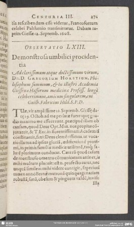 Observatio LXIII. De monstrosa umbilici procidentia