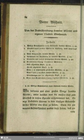 Vierter Abschnitt. Von der Rechtschreibung fremder Wörter und eigener Namen überhaupt