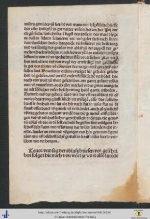 Tenor vnd sag der ablasz briefen vor geschriben folget hie nach von wort ze wort also lutende