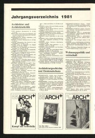 [Eingeheftete Beilage] Jahrgangsverzeichnis ARCH+ 1981