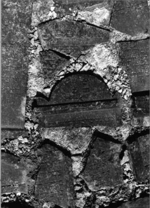 Grabstein 98 (Index: 99796507) Material: Sandstein Zustand: verwittert Maße HxBxT: 0x0x0 cm Beschreibung: Stele, Konvexbogenabschluß Symbolik: Blüte: Grabstein 98 (4)