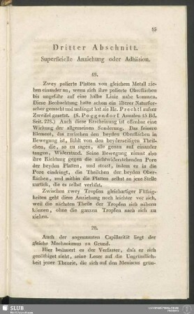 Dritter Abschnitt. Superficielle Anziehung oder Adhäsion