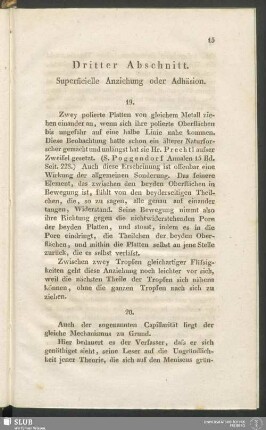 Dritter Abschnitt. Superficielle Anziehung oder Adhäsion