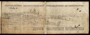 Meissen : Meißen 48. Zeichnung mit lateinischem Text. fol. CVII aus: Dilich, Wilhelm: Urbium et Oppidorum et Arcium aliquot Septemviratus Saxonici et Misniae typi ac descriptionum isagoges A. S. MDCXXIIX. Dresden: SLUB Mscr.Dresd.J.291,Bd.1