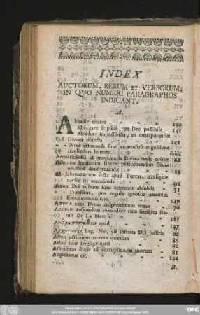 Index Auctorum, Rerum Et Verborum, In Quo Numeri Paragraphos Indicant.