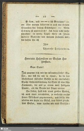 Henriette Hohenstam an Gustav Hohenstam