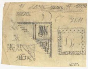 Kalligrafie- und Ornamentstudien : Studien zu Ornamenten mit integrierten Monogrammen M I; Skizze