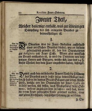 Zweeter Theil, Welcher dasjenige enthält, was zur schleunigen Dämpffung des sich eräugeten Brandes zu bewerckstelligen ist.