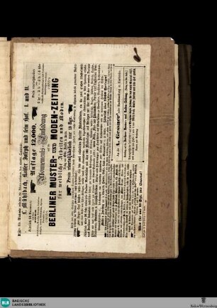 Karlsruher Tagblatt, Abonnements-Einladungs auf die Berliner Muster- und Moden-Zeitung