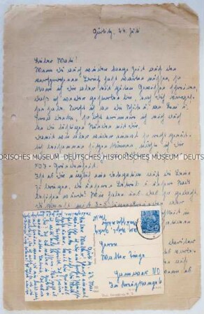 Brief und Postkarte einer Freundin aus der DDR an den Journalisten Walter Timpe über dessen Besuch