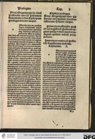 Beati Gregorii pape in librum Pastoralis cure ad Johannem Ravennatis urbis episcopum, prologus feliciter incipit.