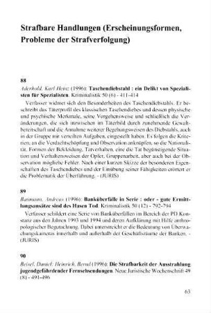 63-78, Strafbare Handlungen (Erscheinungsformen, Probleme der Strafverfolgung)