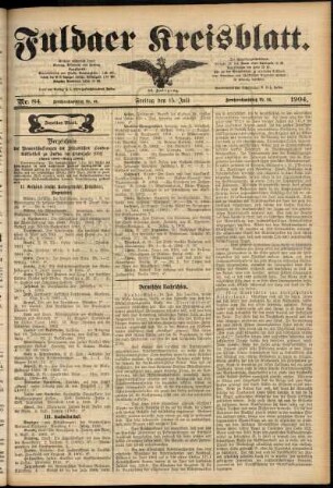 Zweite Ausgabe vom Freitag, den 15. Juli 1904.