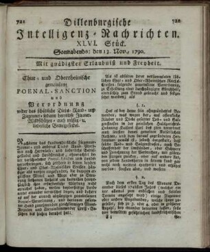 XLVI. Stück. Sonnabends: den 13. Nov., 1790.