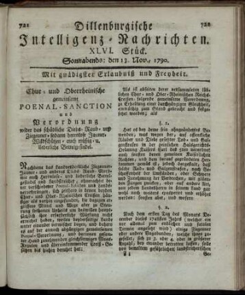 XLVI. Stück. Sonnabends: den 13. Nov., 1790.