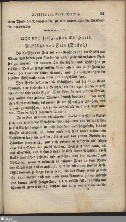 Acht und sechzigster Abschnitt. Aufsätze von Fett (Sockel)
