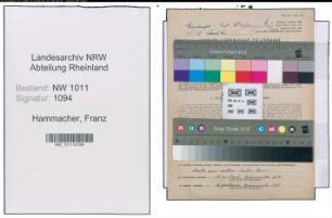 Entnazifizierung Franz Hammacher , geb. 15.11.1901 (Einrichter)