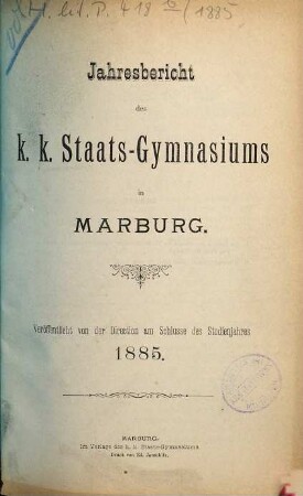 Jahres-Bericht : über das Schuljahr .... 1885