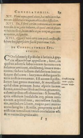De Consolatoriis Epistolis.
