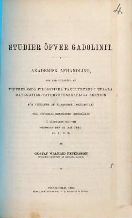 Studier öfver gadolinit