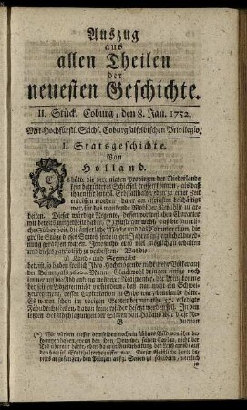 II. Stück. Coburg, den 8. Jan. 1752.