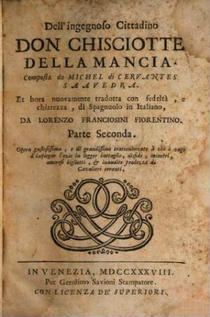 Dell' ingenioso cittadino Don Chisciotte della Mancia, 2