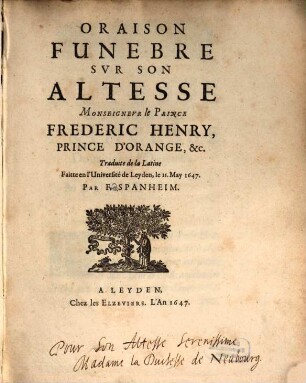Oraison funebre sur Frédéric Henry, Prince d'Orange