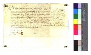Lehenbrief Propst Johann Christophs zu Ellwangen für Fr. Laun über den halben Teil von 1,5 Tagwerk Wiesen im oberen Kirnbach zu Pfahlheim