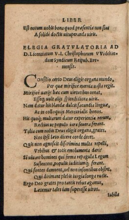Elegia Gratulatoria Ad D. Licentiatum V. I. Christophorum Widekindum ...