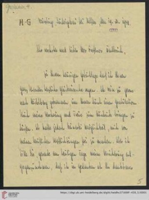 Brief von Heinrich Gwinner an Gustav Radbruch