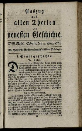 XVIII. Nachl. Coburg, den 4. May, 1763.