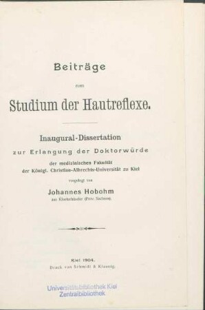 Beiträge zum Studium der Hautreflexe