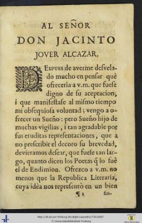 Al Senor Don Jacinto Jover Alcazar.
