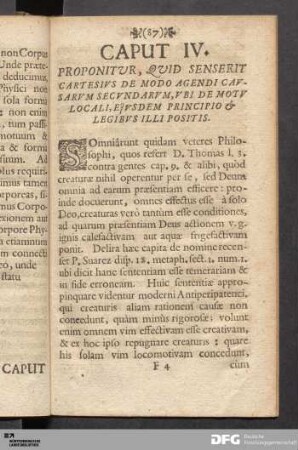 Caput IV. Proponitur, Quid Senserit Cartesivs De Modo Agendi Cavsarvm Secvndarvm, Vbi De Motv Locali, ...