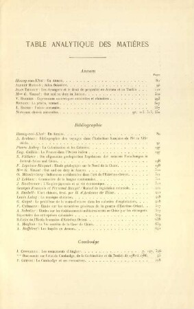 Table analytique des matières