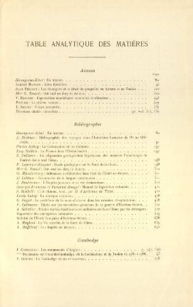 Table analytique des matières
