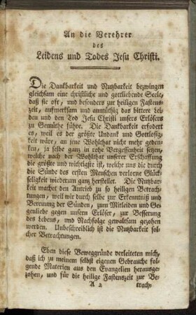 An die Verehrer des Leidens und Todes Jesu Christi.