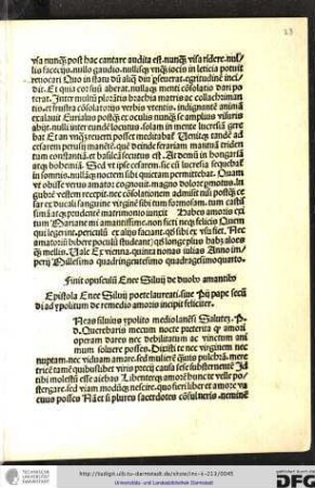 Epistola Enee Silvii poete laureati sive Pii pape secundi ad Ypolitum de remedio amoris incipit feliciter.