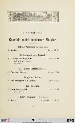 I. Abteilung. Gemälde meist moderner Meister (Nr. 1-86)