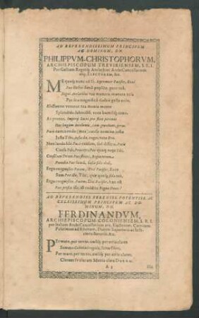 Ad Referendiss. ... Ferdinandum, Archiepiscopum Coloniensem ...