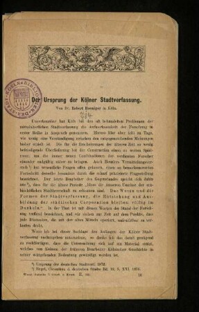 Der Ursprung der Kölner Stadtverfassung