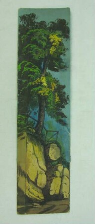 Wilhelm Bendow / Papiertheater / Seiten-Kulisse / Baum, auf einem Fels stehend aus "Der Freischütz"