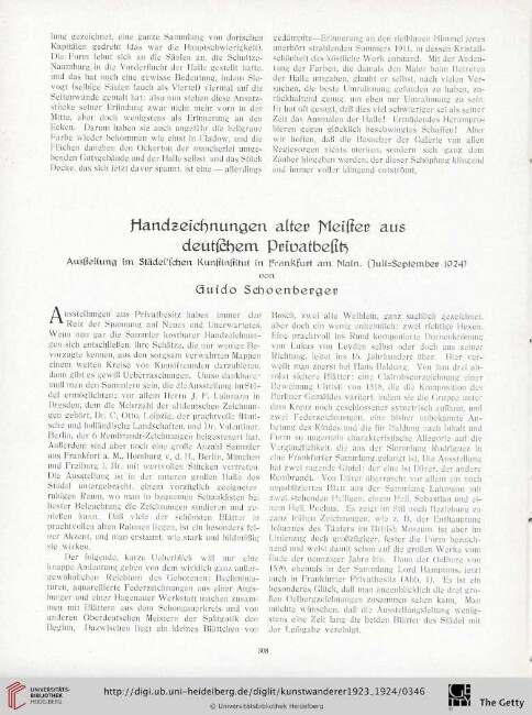 5/6: Handzeichnungen alter Meister aus deutschem Privatbesitz : Ausstellung im Städel'schen Kunstinstitut in Frankfurt am Main. (Juli - September 1924)