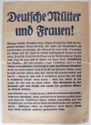 Propagandaflugblatt der Sudetendeutschen Partei zu den Wahlen 1935 mit Ausrichtung auf die Frauen