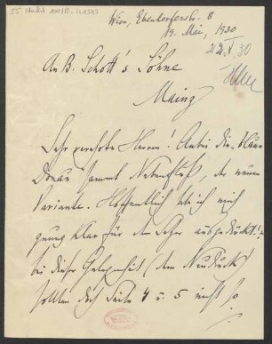 Brief an B. Schott's Söhne : 19.05.1930